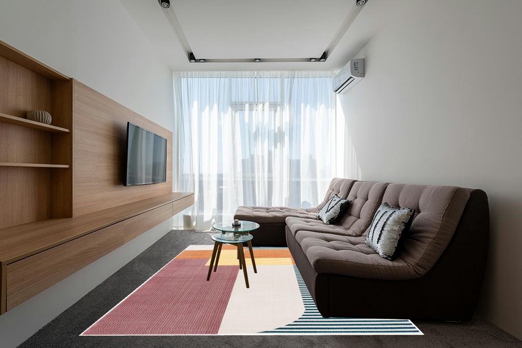 SAFAVIEH Orwell Collection Area Rug - 8' x 10', Rust & Yellow, Mid-Century Modern Abstract Design, Non-Shedding & Easy Care, Ideal for High Traffic Areas in Living Room, Bedroom (ORW368P) in Grey Living Room with Brown Couch