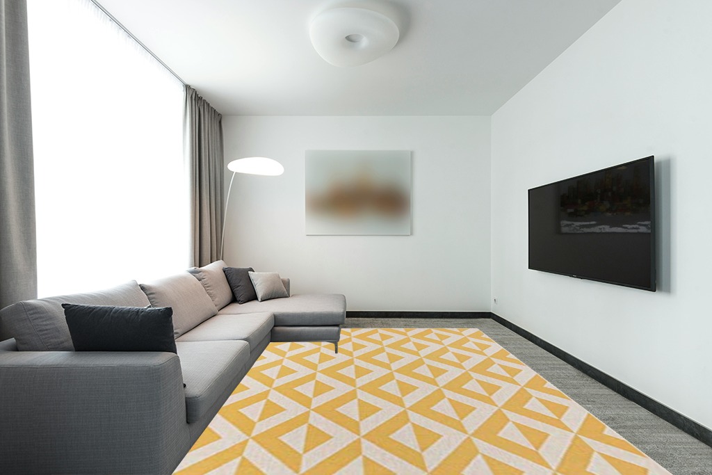 Unique Loom Jill Zarin Outdoor Collection Area Rug - Napa (9' x 12' Rectangle, Yellow/ Ivory) in Modern Living Room with Grey Couch