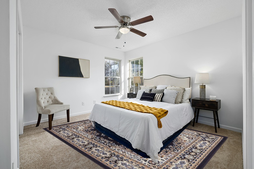 Home Dynamix Premium Sakarya Traditional Medallion Border Area Rug, Navy Blue, 7'8"x10'7" Rectangle in White and Yellow Modern Bedroom