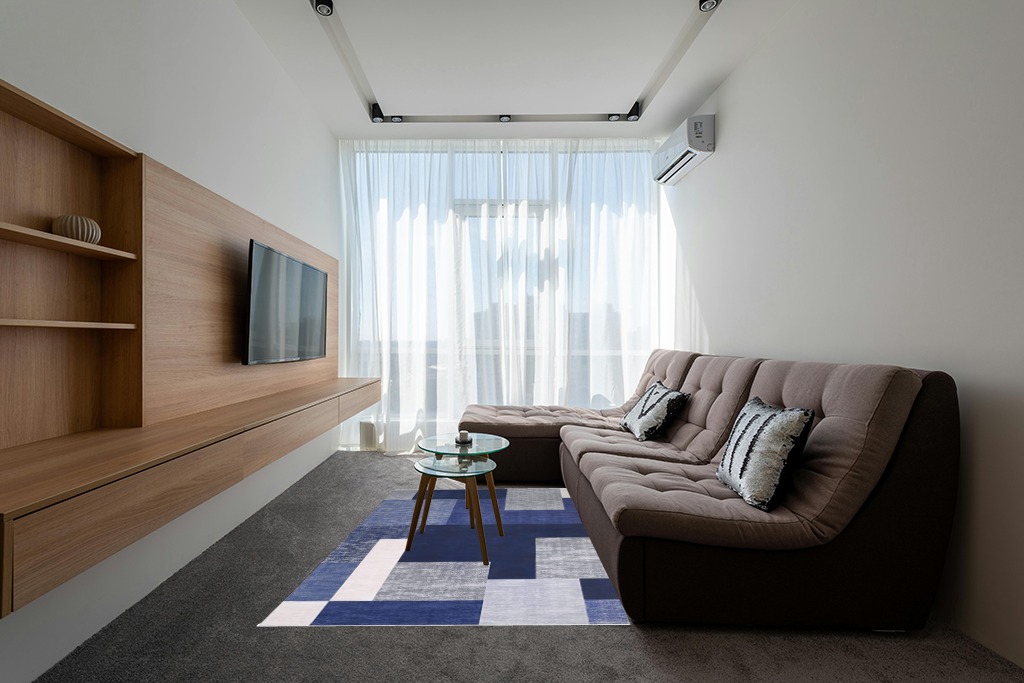 RUGSREAL Contemporary Area Rug in Grey Living Room with Brown Couch