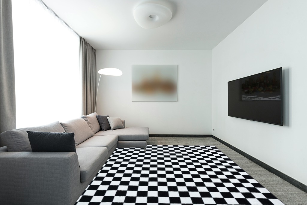 LUXE WEAVERS Geometric Checkered Black and White 8x10 Area Rug, Non-Shedding Modern Living Room Carpet in Modern Living Room with Grey Couch