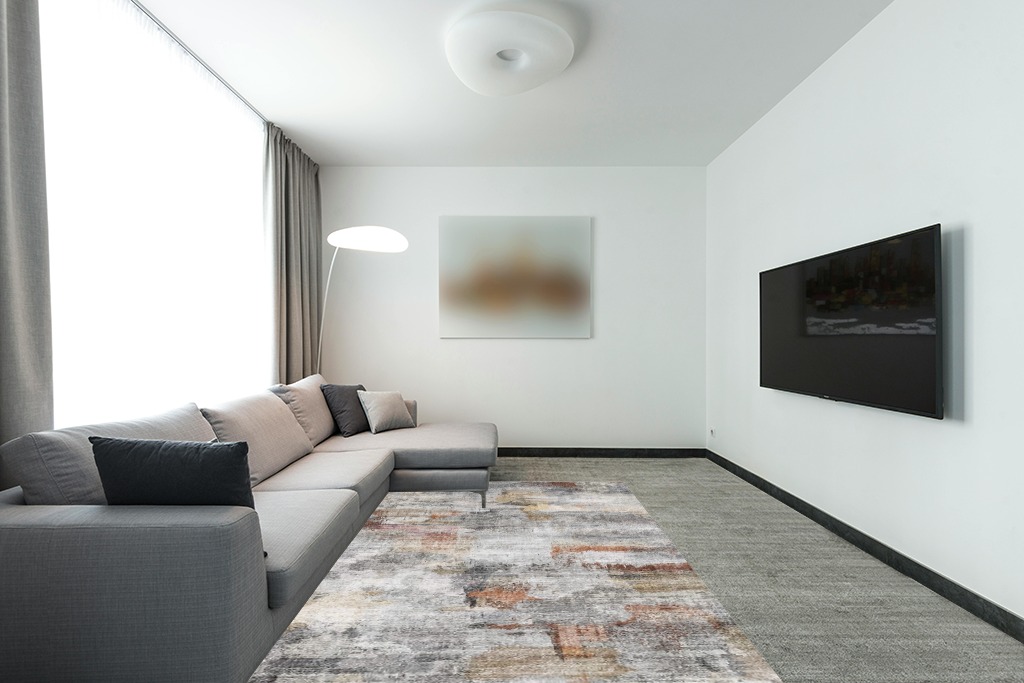 vivorug Washable Rug, Ultra Soft Area Rug 6x9, Non Slip Abstract Rug Foldable, Stain Resistant Rugs for Living Room Bedroom, Modern Fuzzy Rug (Gray/Rust, 6'x9') in Modern Living Room with Grey Couch
