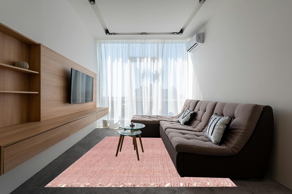 nuLOOM Daniela Farmhouse Chunky Jute Area Rug, 8x10, Baby Pink in Grey Living Room with Brown Couch