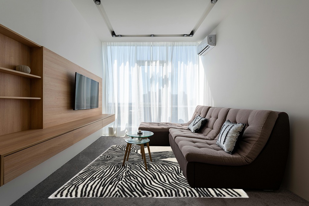 YIHOUSE 8×10 Ft Area Rugs Non-Shedding Washable Rug, Bedroom Living Room Dining Room Office Soft Nonslip Modern Rugs Faux Wool Collection Carpet Indoor/Outdoor Rugs-Black and White Rug in Grey Living Room with Brown Couch