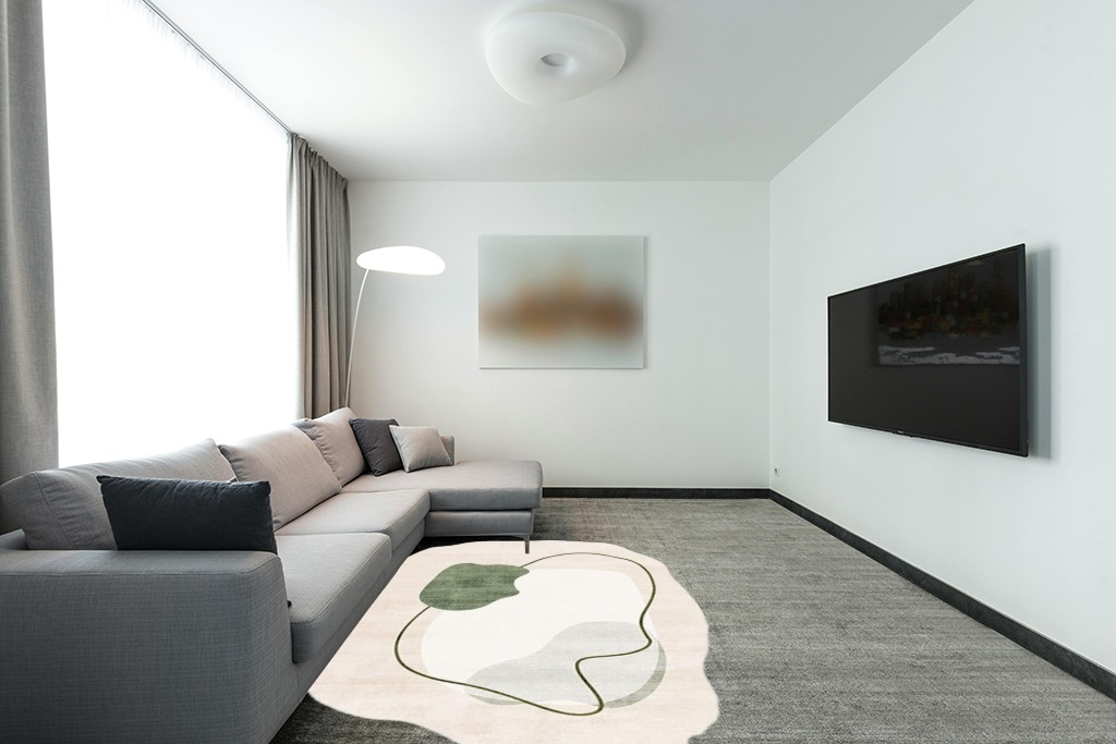 Boho Chic Geometric Area Rug for Living Room Dining Room Bright Green Spring Bedroom Floorcover Contemporay Abstract Curved Kitchen Runner Rugs Premium Medium Pile Play Home Decor Hallway 5x7ft in Modern Living Room with Grey Couch