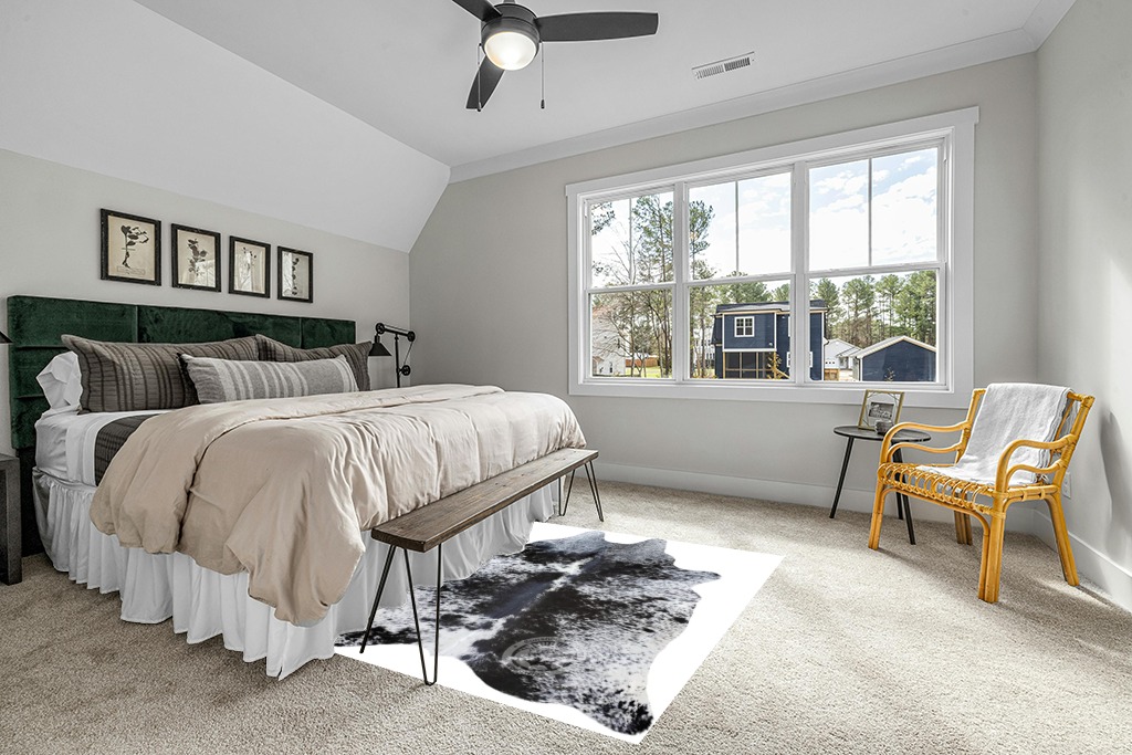 Sunshine Cowhides Genuine Salt and Pepper Black and White Longhorn Cowhide Rug - Luxurious Cow Rug for Bedroom, Living Room, and Home Decor Enthusiasts - Stylish Masterpiece - 6x7ft (180x210cm) in Grey Traditional Bedroom with King Bed