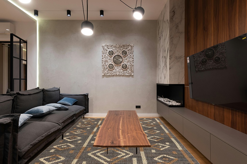 nuLOOM Virginia Bohemian Jute-Blend Area Rug, 8x10, Brown in Dark Wood Living Room with Black Couch