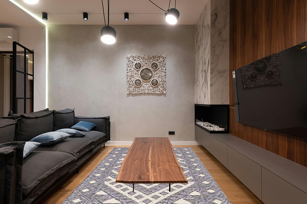 SAFAVIEH Natura Collection Area Rug - 6' x 9', Cream & Purple, Handmade Diamond Wool, Ideal for High Traffic Areas in Living Room, Bedroom (NAT628U) in Dark Wood Living Room with Black Couch