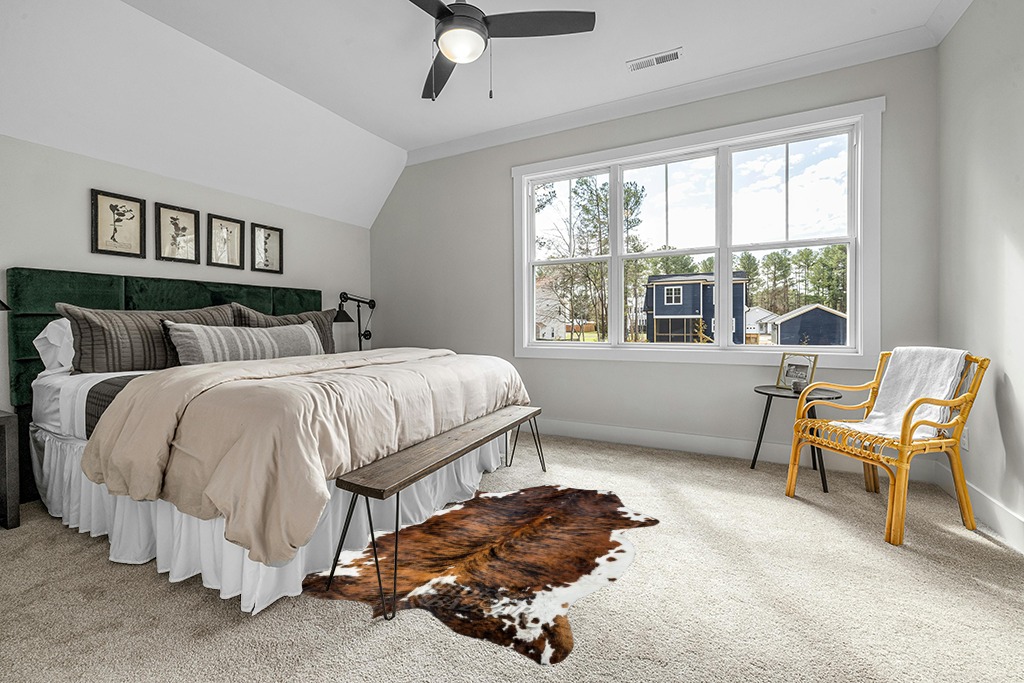 HIDES BAZAAR Brown Brindle Cowhide Rug, Premium Quality Genuine Leather Cow Hide, Brown, Black and White Area Rug (5x7 ft) in Grey Traditional Bedroom with King Bed
