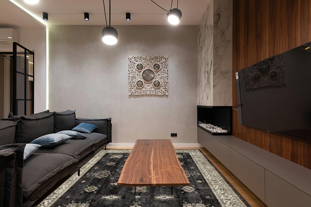 RUGGABLE – Verena Dark Wood – Machine Washable Area Rug – Pet & Child Friendly – Stain & Water Resistant – Non-Slip – 8'x10' in Dark Wood Living Room with Black Couch