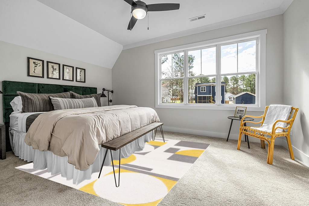 SAFAVIEH Rodeo Drive Collection Area Rug - 8' x 10', Grey & Gold, Handmade Mid-Century Modern Abstract Wool, Ideal for High Traffic Areas in Living Room, Bedroom (RD856D) in Grey Traditional Bedroom with King Bed