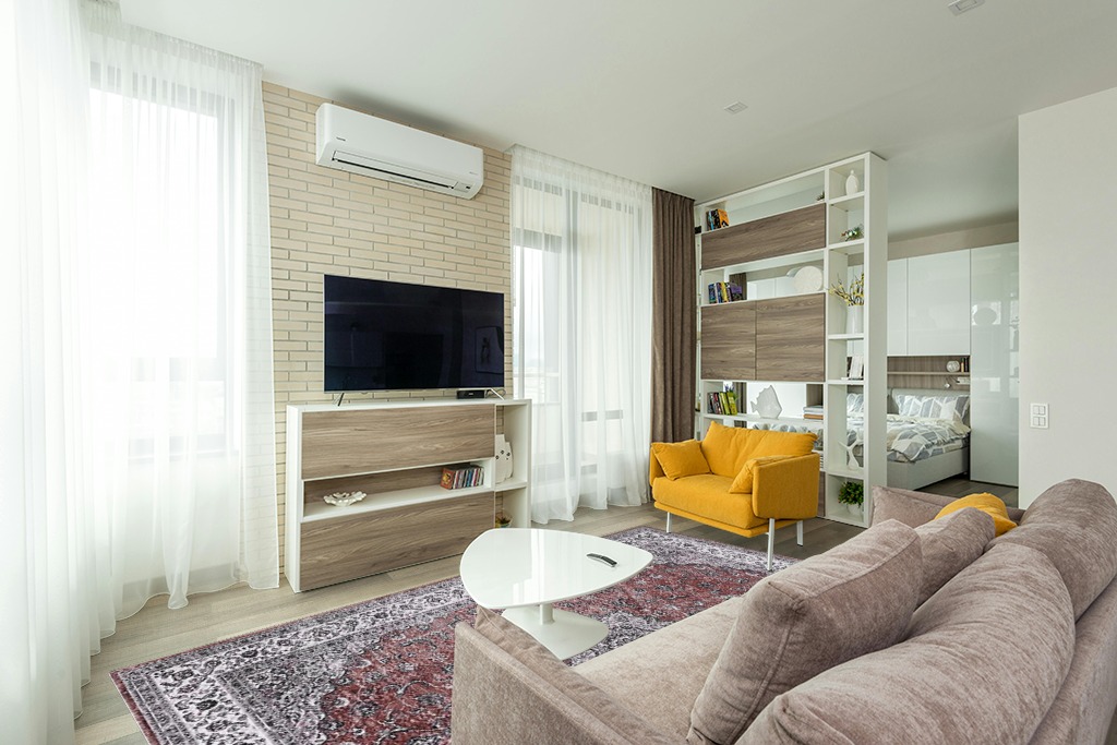 CAROMIO Vintage Area Rug in Light Modern Living Room with TV