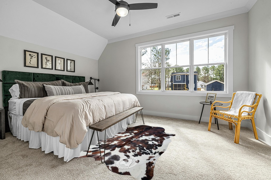 Sunshine Cowhides Genuine Tricolor Brindle Cowhide Rug - Luxurious Cow Rug for Bedroom, Living Room, and Home Decor Enthusiasts - Masterpiece of Style and Functionality - XL 6x7-8ft (180x240cm) in Grey Traditional Bedroom with King Bed