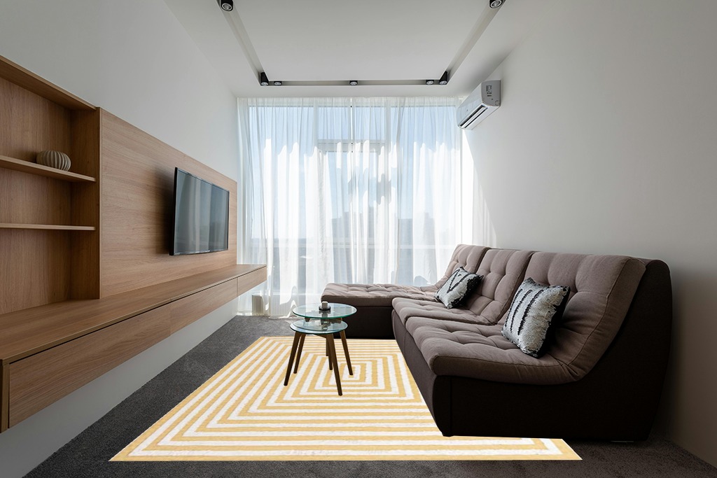 Unique Loom Casa Collection Area Rug - Toluca (8' 3" x 10' Rectangle, Yellow/ Ivory) in Grey Living Room with Brown Couch