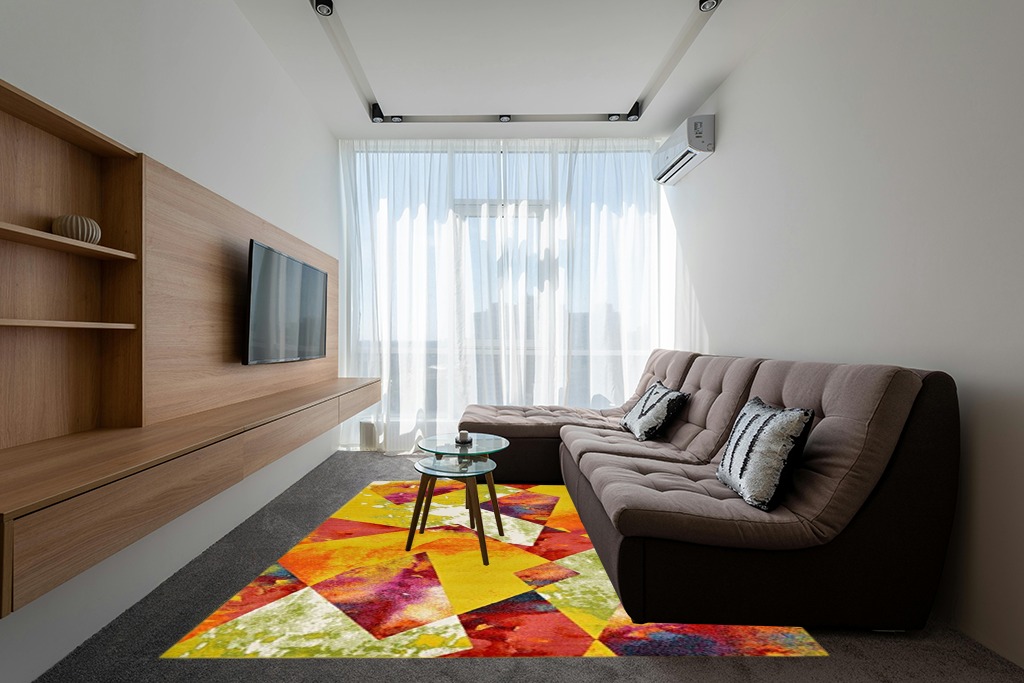 Unique Loom Lyon Collection Modern Abstract Colorful Prism Area Rug, 8 x 10 Feet, Multi/Yellow in Grey Living Room with Brown Couch