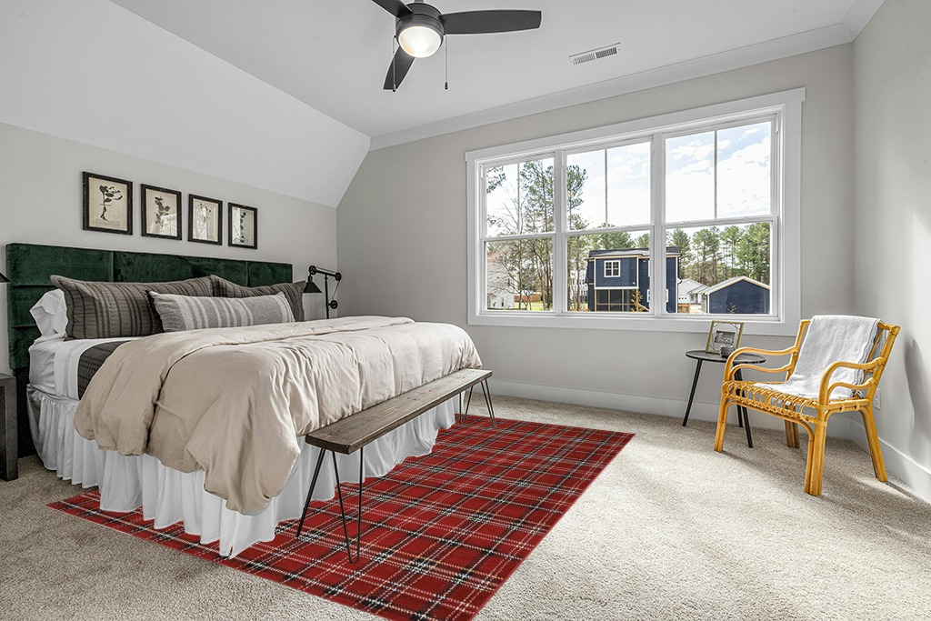 Nourison Grafix Red 7'10" x 9'10" Area -Rug, Modern, Plaid, Bed Room, Living Room, Dining Room, Kitchen, Easy -Cleaning, Non Shedding, (8' x 10') in Grey Traditional Bedroom with King Bed