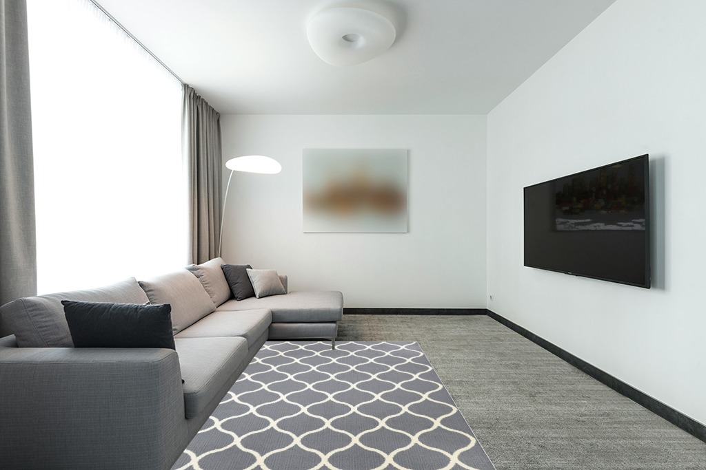 Maples Rugs Rebecca Contemporary Area Rugs for Living Room & Bedroom [Made in USA], 5 x 7, Grey/White in Modern Living Room with Grey Couch