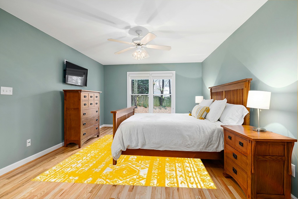 Unique Loom Lennon Collection Area Rug - Zal (7' 10" x 10' Rectangle, Yellow/ Ivory) in Teal and Orange Wood Bedroom