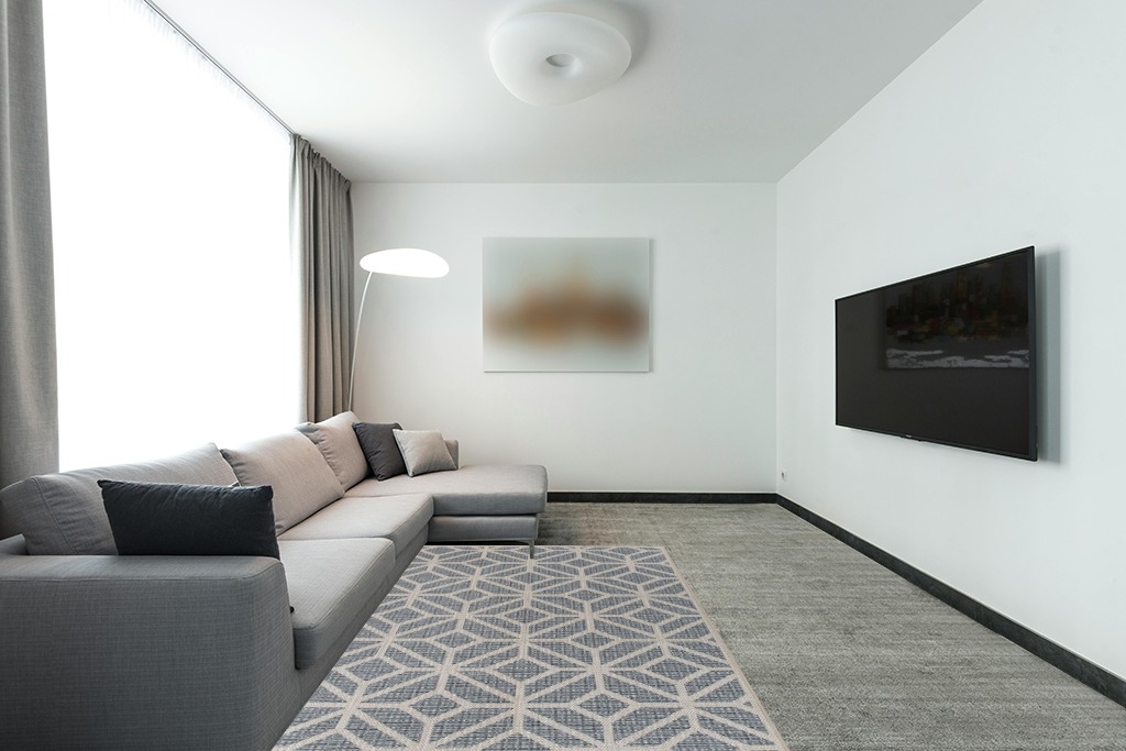Rugshop Contemporary Geometric Design for Patio Rugs,Deck Rugs,Balcony Rugs Indoor/Outdoor Area Rug 5' x 7' Blue in Modern Living Room with Grey Couch