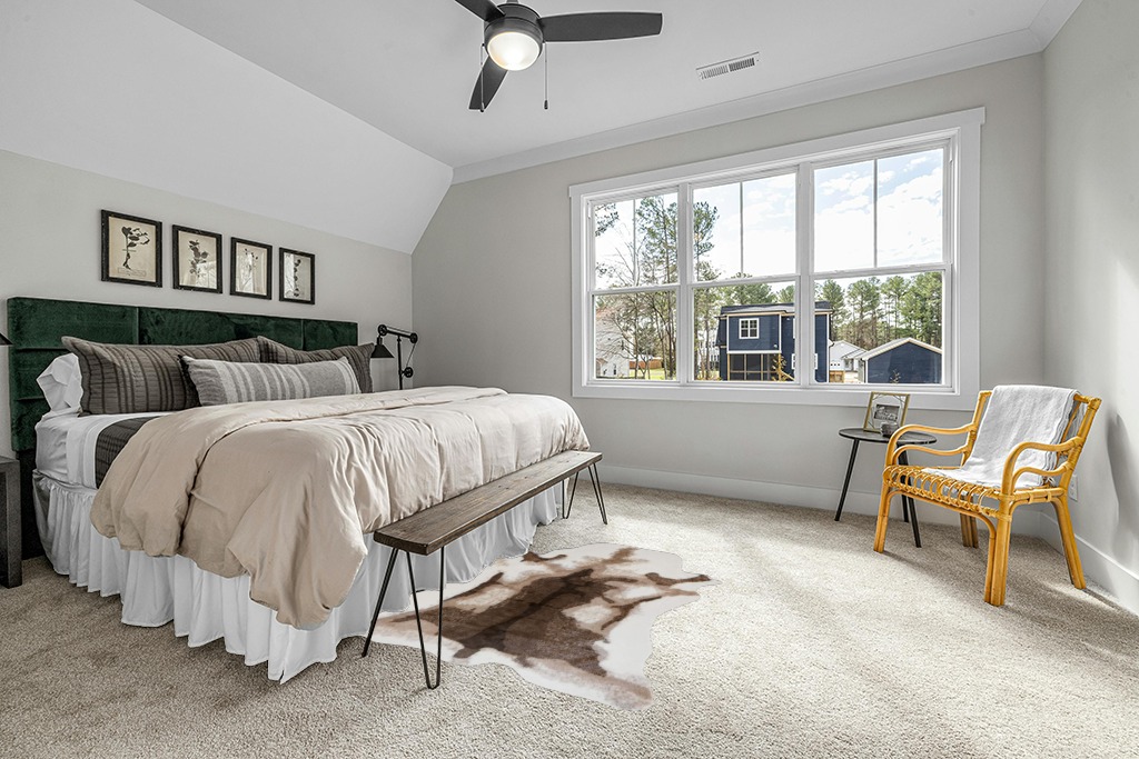 KOOBAYR Faux Cowhide Rug 5x6 feet - Cow Print Rug - Synthetic Cowhide and Western Decor Rug - Cow Rugs for Living Room Bedroom & Office Machine Washable Rug in Grey Traditional Bedroom with King Bed