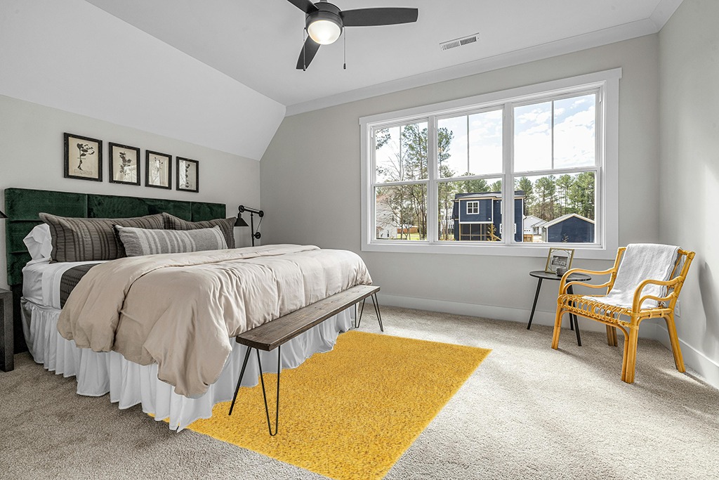 Yellow, 5x8 Feet fluffy rug in Grey Traditional Bedroom with King Bed