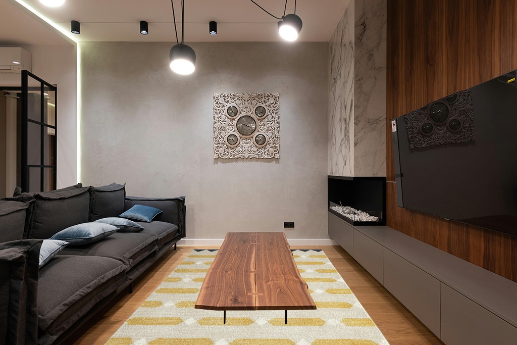 Abani Contemporary Transitional Area Rug - Non-Shed Yellow & Cream 6' x 9' Living Room Rug Rugs in Dark Wood Living Room with Black Couch