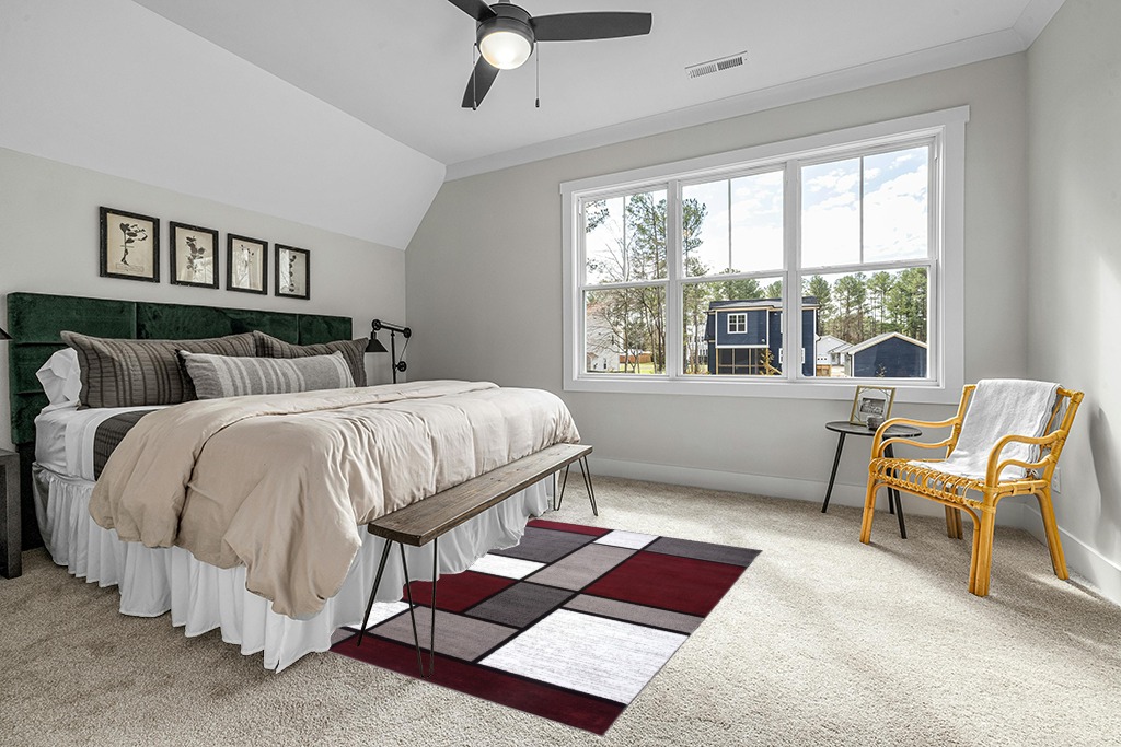 Rugshop Contemporary Modern Boxes Area Rug 5' 3" X 7' 3" Red in Grey Traditional Bedroom with King Bed