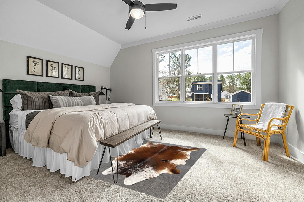 Large Cowhide Rug Tricolor Cowhide Cow Skin Leather Area Rug, Hair On Cow Hide Rugs 5 X 7 ft Black, Brown and White in Grey Traditional Bedroom with King Bed