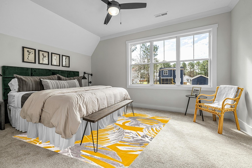 Unique Loom Blossom Collection Area Rug - Montego (7' 10" x 10' Rectangle, Yellow/ Ivory) in Grey Traditional Bedroom with King Bed