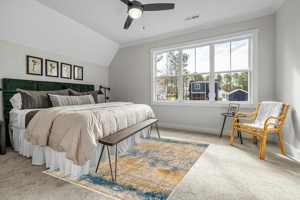 Unique Loom Deepa Collection Area Rug - Whane (Rectangular 6' 0" x 8' 9", Blue Ivory/ Yellow) in Grey Traditional Bedroom with King Bed