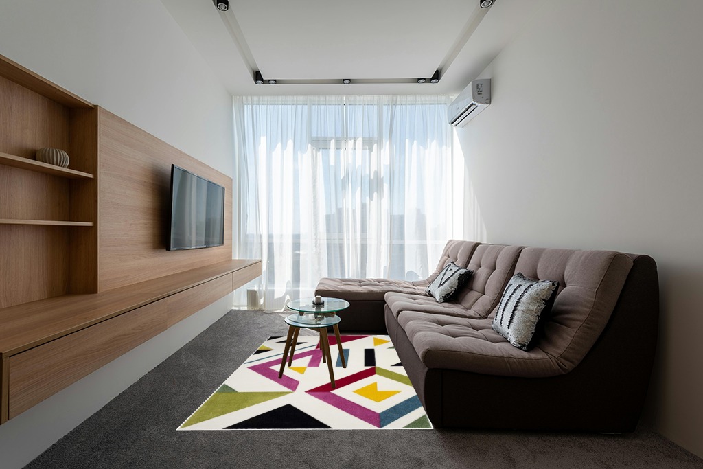 SAFAVIEH Hollywood Collection Area Rug - 5'3" x 7'6", Ivory & Rose, Mid-Century Modern Design, Non-Shedding & Easy Care, Ideal for High Traffic Areas in Living Room, Bedroom (HLW700A) in Grey Living Room with Brown Couch
