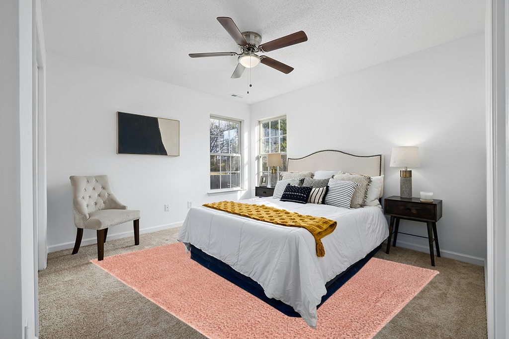 Pink Shag Rug Perfect in White and Yellow Modern Bedroom