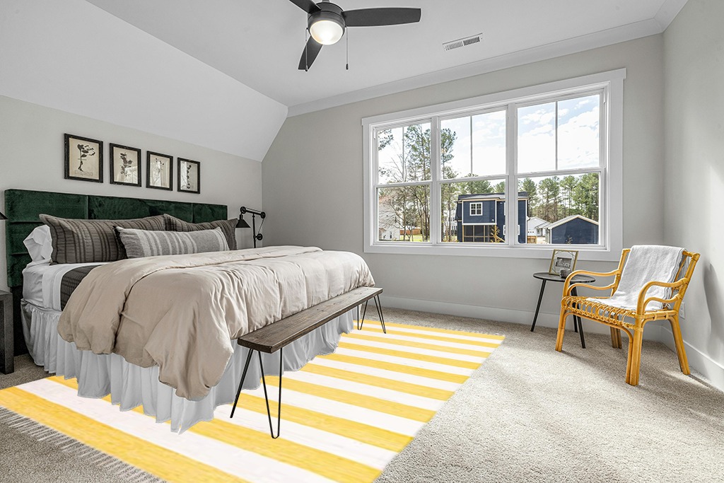 Unique Loom Chindi Rag Collection Area Rug - Striped (9' x 12' 2" Rectangle, Yellow and Ivory) in Grey Traditional Bedroom with King Bed
