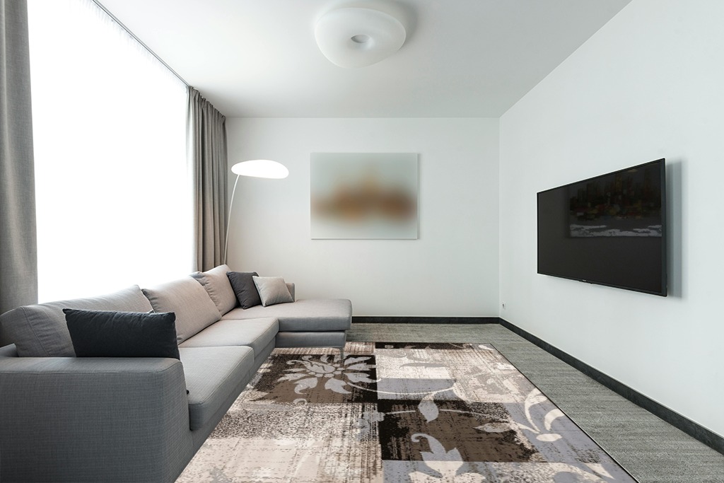 Indoor Area Rug with Jute Backing 8' X 10' in Modern Living Room with Grey Couch