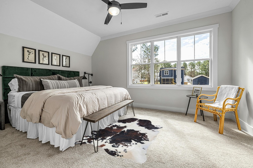 Sunshine Cowhides Genuine Tricolor Cow Skin Leather Cowhide Rug - Luxurious Cow Rug for Bedroom, Living Room, and Home Decor Enthusiasts - Masterpiece of Style and Functionality - XL 6x7-8ft in Grey Traditional Bedroom with King Bed