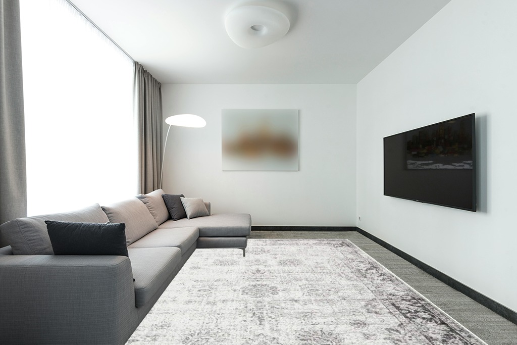 Unique Loom Sofia Collection Area Rug - Casino (9' x 12' Rectangle, Gray) in Modern Living Room with Grey Couch
