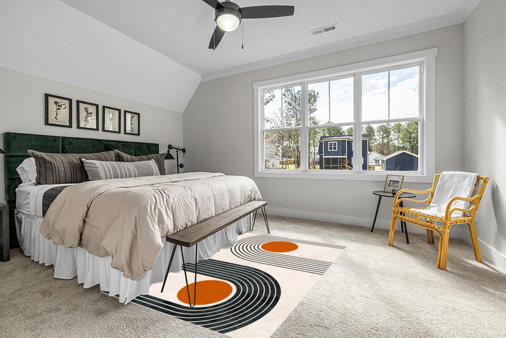 Mid-Century Modern Minimalist Circles and Lines Pattern Soft Wool Area Rug 6x9 Washable Boho Carpet for Living Room Bedroom No-Slip Thick Dining Room Rug Indoor Floorcover Mat in Grey Traditional Bedroom with King Bed