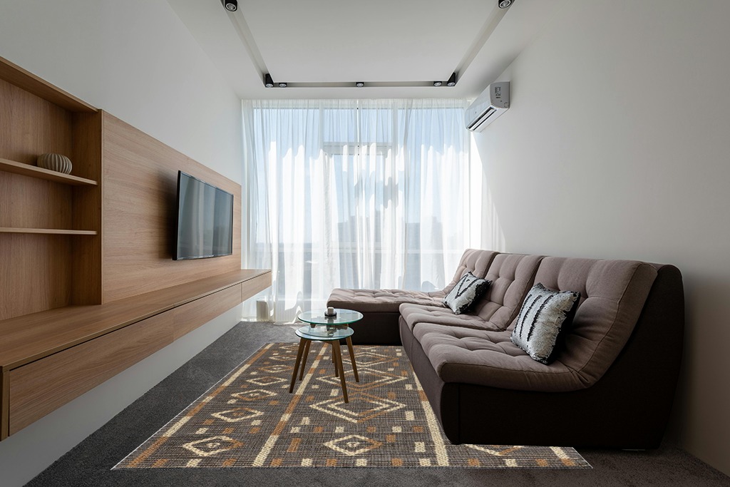 nuLOOM Virginia Bohemian Jute-Blend Area Rug, 8x10, Brown in Grey Living Room with Brown Couch