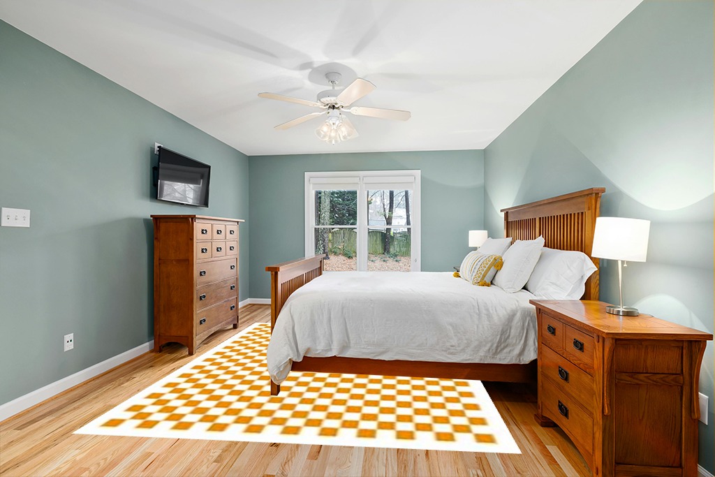 JROSING Checkered 8x10 Rug, Orange Checkerboard Modern Boho Washable Foldable Large Area Rugs for Living Room, Low Pile Ultrathin Nonslip Indoor Carpet for Office Bedroom Diningroom Classroom Playroom in Teal and Orange Wood Bedroom