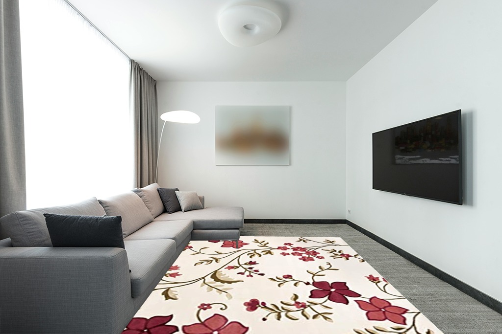 SAFAVIEH Capri Collection Area Rug - 8' x 10', Ivory & Purple, Handmade Wool, Ideal for High Traffic Areas in Living Room, Bedroom (CPR354A) in Modern Living Room with Grey Couch