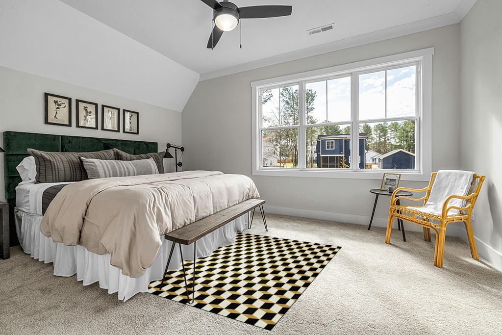 Black and White Checkered Area Rugs,5x7ft, Modern Geometric Rug, 3D Printing Three-Dimensional Grid Black and White Yellow Carpet, Perfect for The Bedroom, Living Room, Home Office, Kid's Room in Grey Traditional Bedroom with King Bed