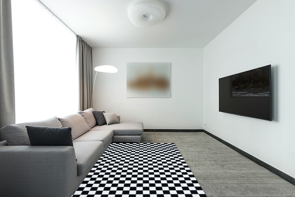 LUXE WEAVERS Geometric Checkered Black and White 5x7 Area Rug, Non-Shedding Modern Living Room Carpet in Modern Living Room with Grey Couch