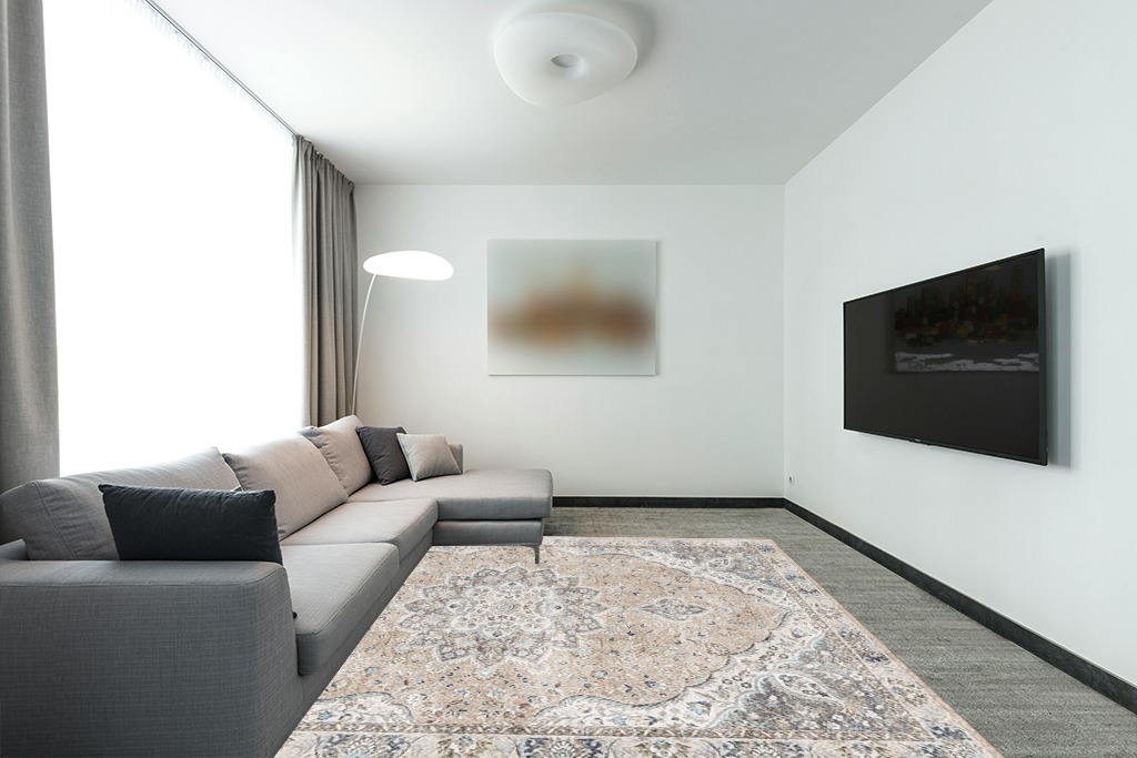 befbee Washable Rug 8x10 in Modern Living Room with Grey Couch