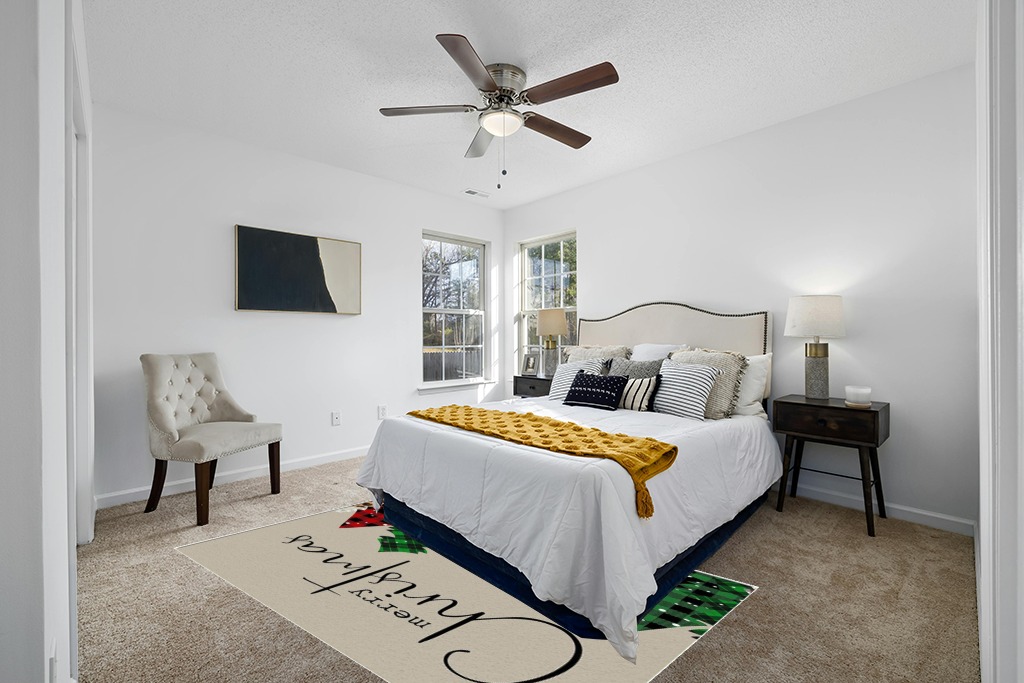 Merry Christmas Area Rug 5 x 8, Washable Bedroom Rug Non-Slip Kitchen Rugs Non Shedding Floor Cover Mat Runner Rug for Living Room Dining Room Outdoor Carpet Christmas Tree Brown Texture in White and Yellow Modern Bedroom