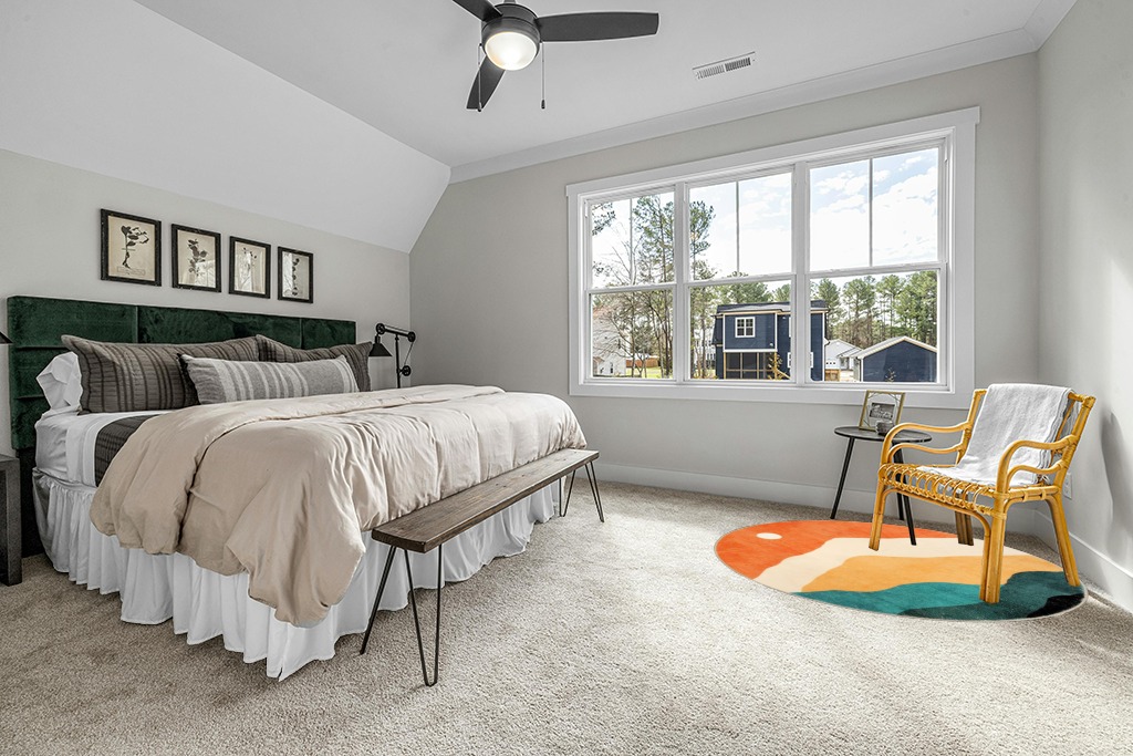 Sungea 6 ft Abstract Round Rugs for Bedroom, Washable Non-Slip Circle Rug, Soft Colorful Low-Pile Floor Mat, Chic Faux Wool Large Rug, Durable Indoor Throw Rugs for Living Room, Kidsroom in Grey Traditional Bedroom with King Bed