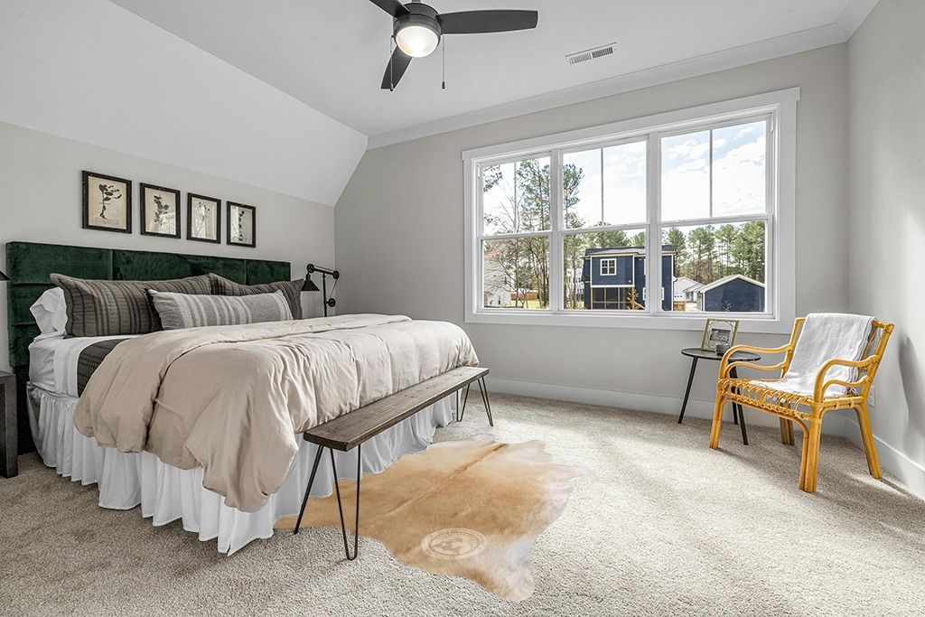 Sunshine Cowhides Genuine Palomino Beige Cowhide Rug - Luxurious Cow Rug for Bedroom, Living Room, and Home Decor Enthusiasts - Masterpiece of Style and Functionality - 6x6-7ft (180x210cm) in Grey Traditional Bedroom with King Bed