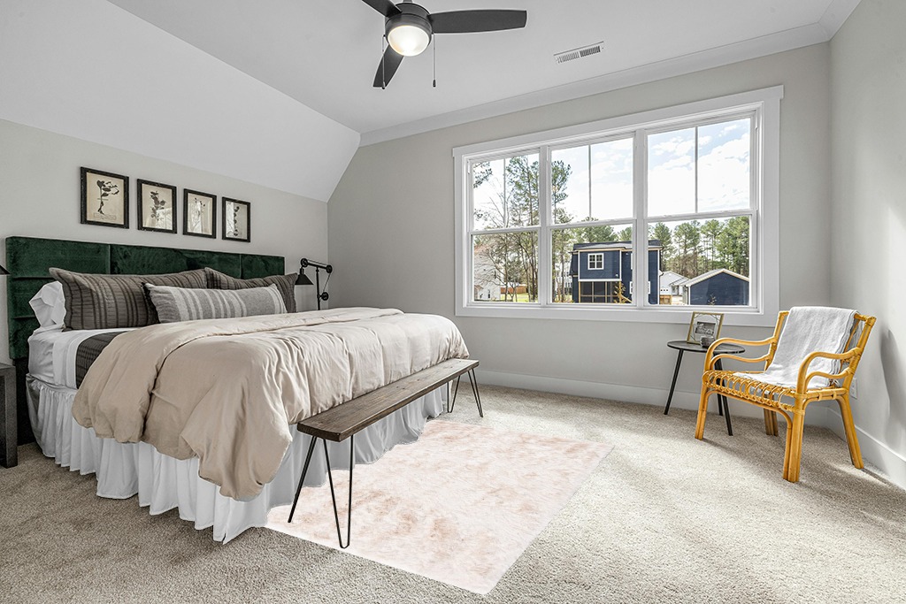 5' x 7' Ivory fluffy rug in Grey Traditional Bedroom with King Bed