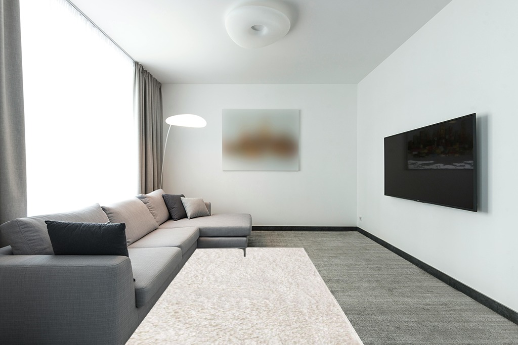 BELLEZE Area Rug Modern Solid Colored Indoor Outdoor Rug, Accent Rug for Patio, Living Room or Kitchen, Luxury Bohemian Style Home Decor, 5' x 8' - Ivory White in Modern Living Room with Grey Couch