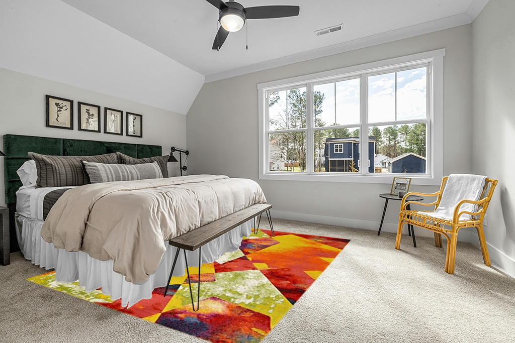 Unique Loom Lyon Collection Modern Abstract Colorful Prism Area Rug, 8 x 10 Feet, Multi/Yellow in Grey Traditional Bedroom with King Bed