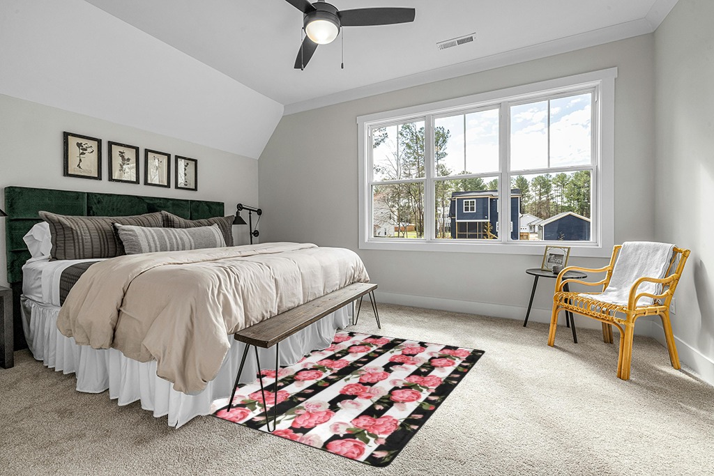Large Area Rugs for Living Room, Black White Striped Flowers Carpet Floor Mats, Luxury Fluffy Rugs for Bedroom Playing Room Kitchen Hallway Home Decor, Soft Non Slip Washable Area Rugs 80x58 Inch in Grey Traditional Bedroom with King Bed